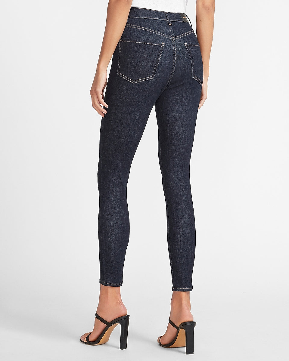 Express | Super High Waisted Button Fly Skinny Jeans in Dark Wash ...