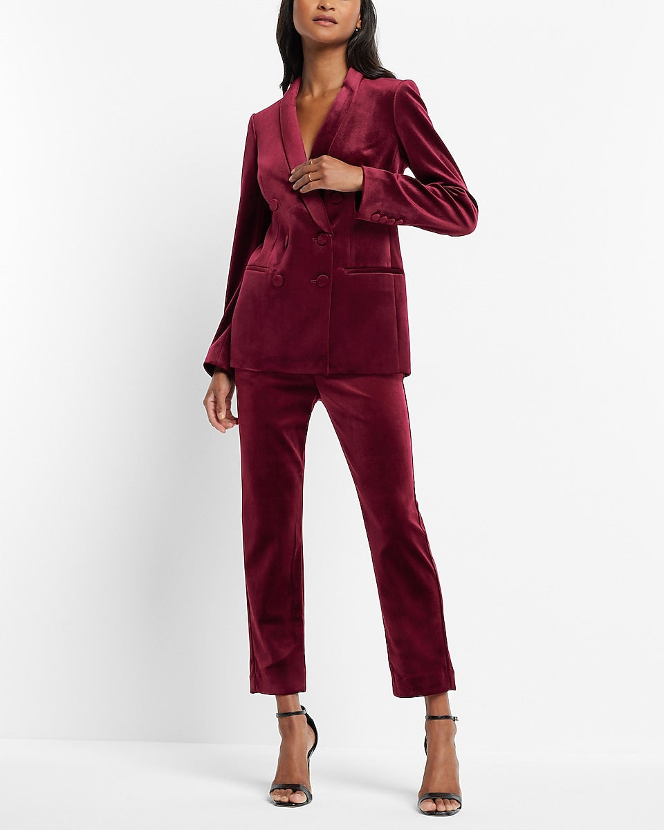 Express | Velvet Double Breasted Shawl Collar Blazer in Ruby | Express ...
