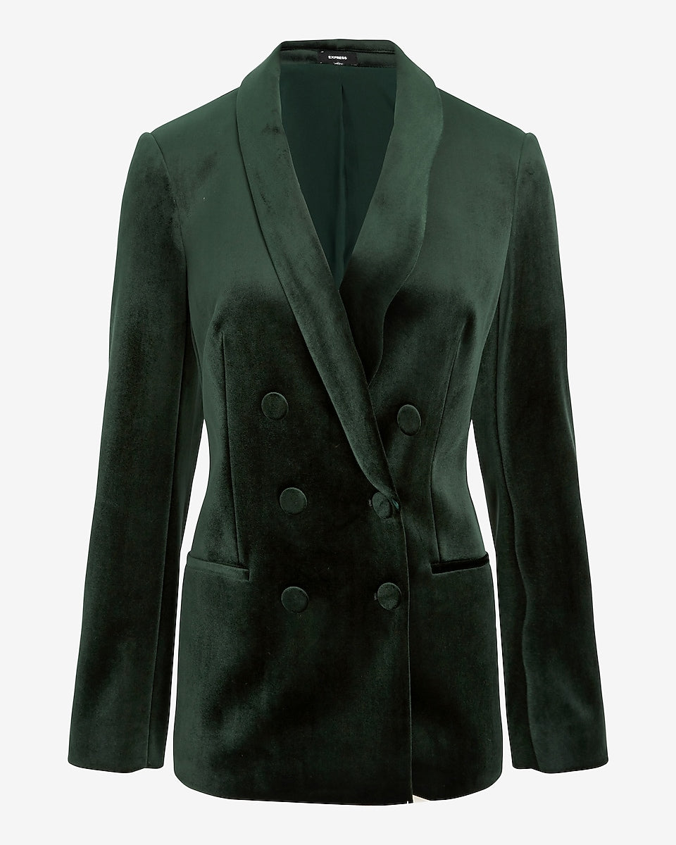 Express | Velvet Double Breasted Shawl Collar Blazer in Emerald ...