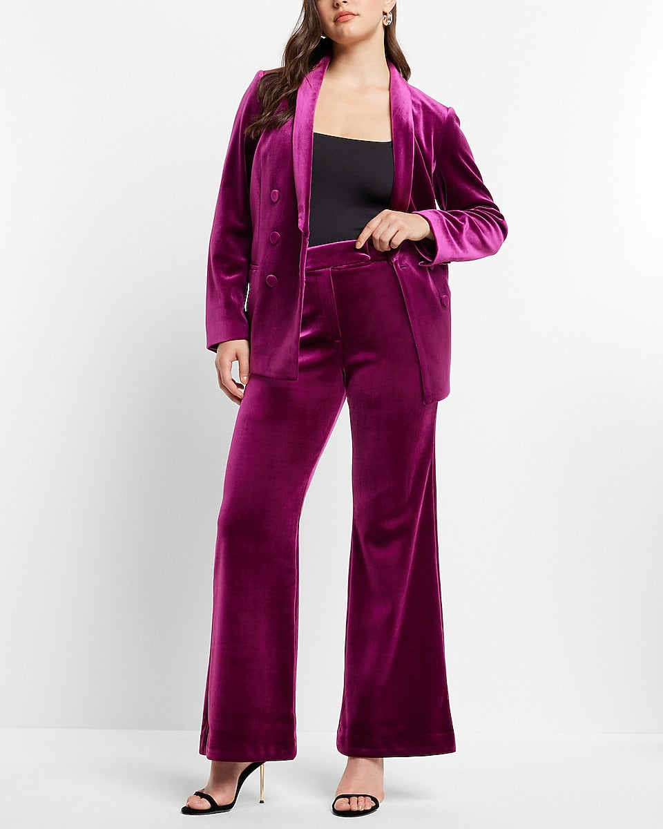 Express | Editor Super High Waisted Velvet Flare Trouser Pant in Plum ...