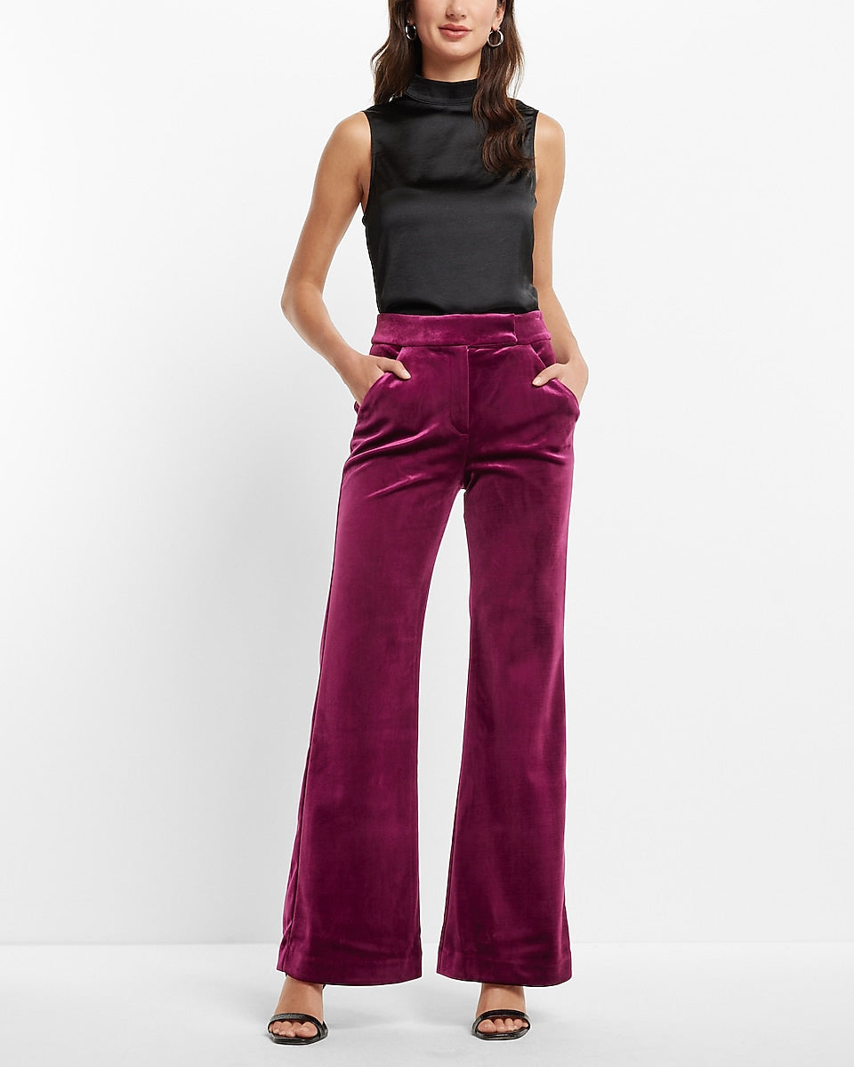 Express | Editor Super High Waisted Velvet Flare Trouser Pant in Plum ...