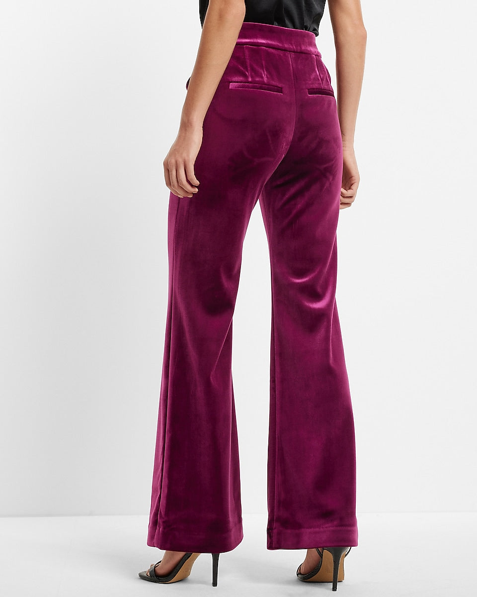 Express | Editor Super High Waisted Velvet Flare Trouser Pant in Plum ...