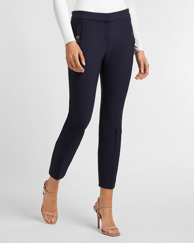 Express | Low Rise Soft & Sleek Side Button Ankle Pant in Navy Blue ...
