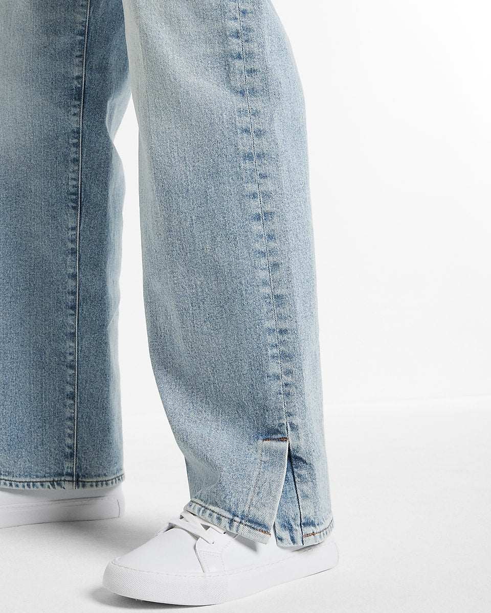 Express | Low Rise Light Wash Split Hem Baggy Straight Jeans in Light ...