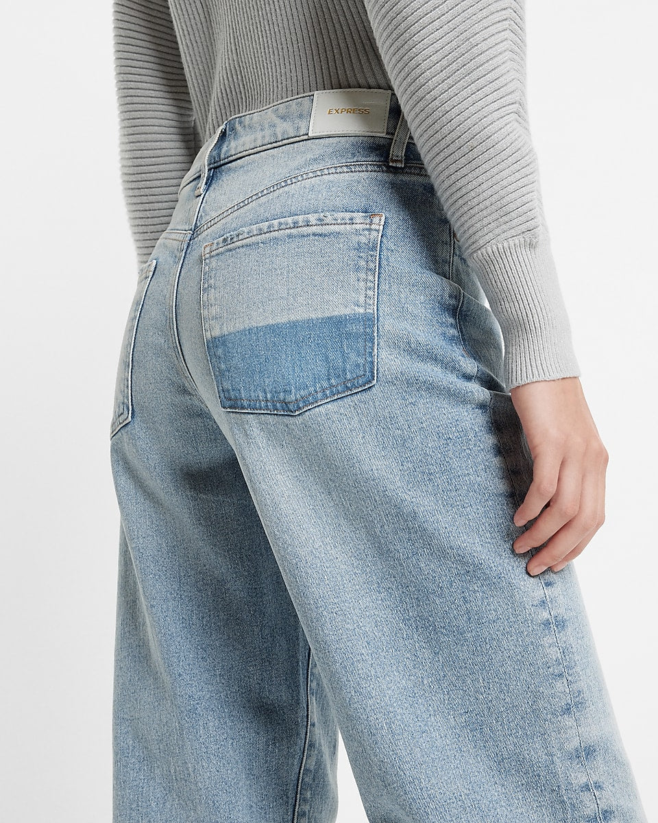 Express | Low Rise Light Wash Split Hem Baggy Straight Jeans in Light ...