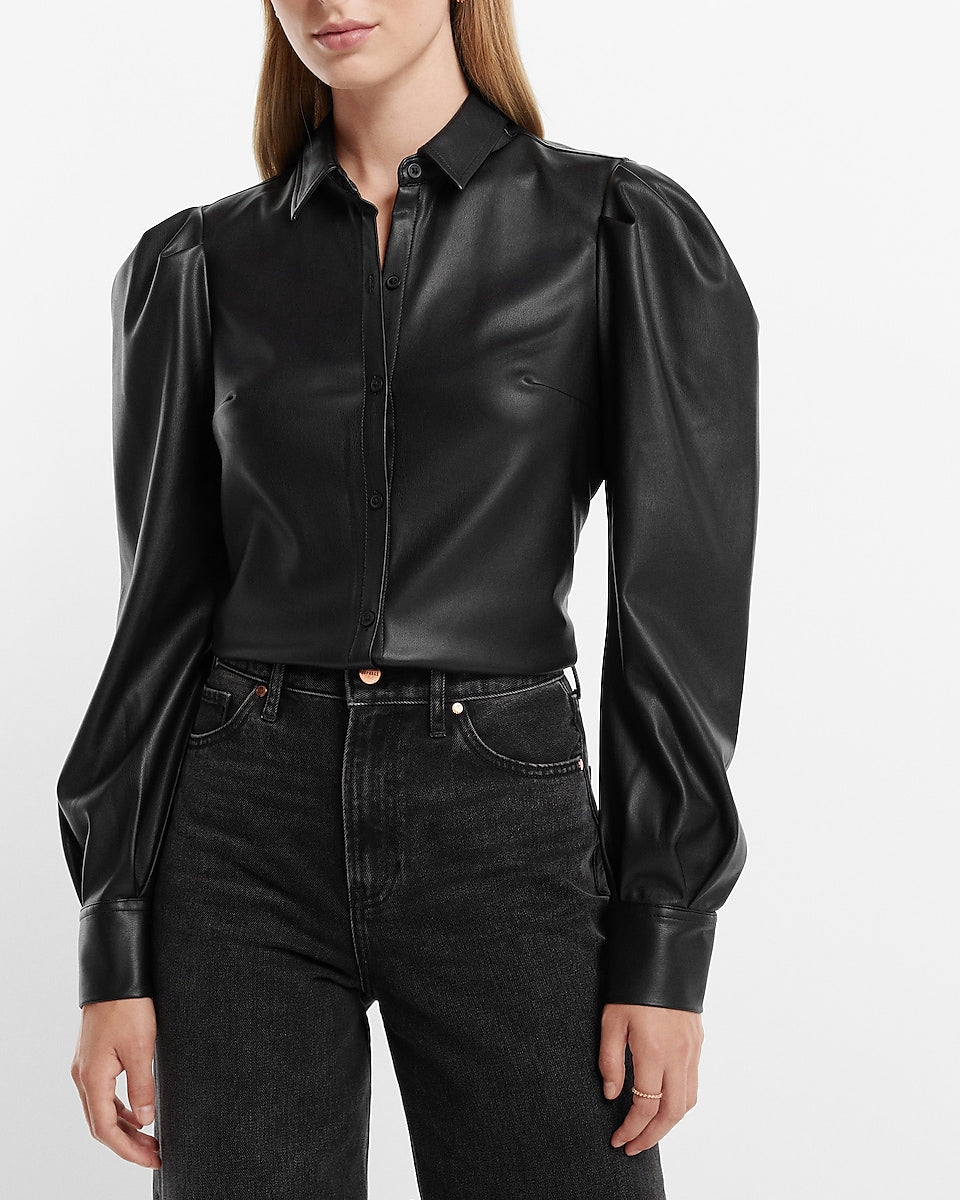 Express, Balloon Sleeve Wide Cuff Top in Pitch Black