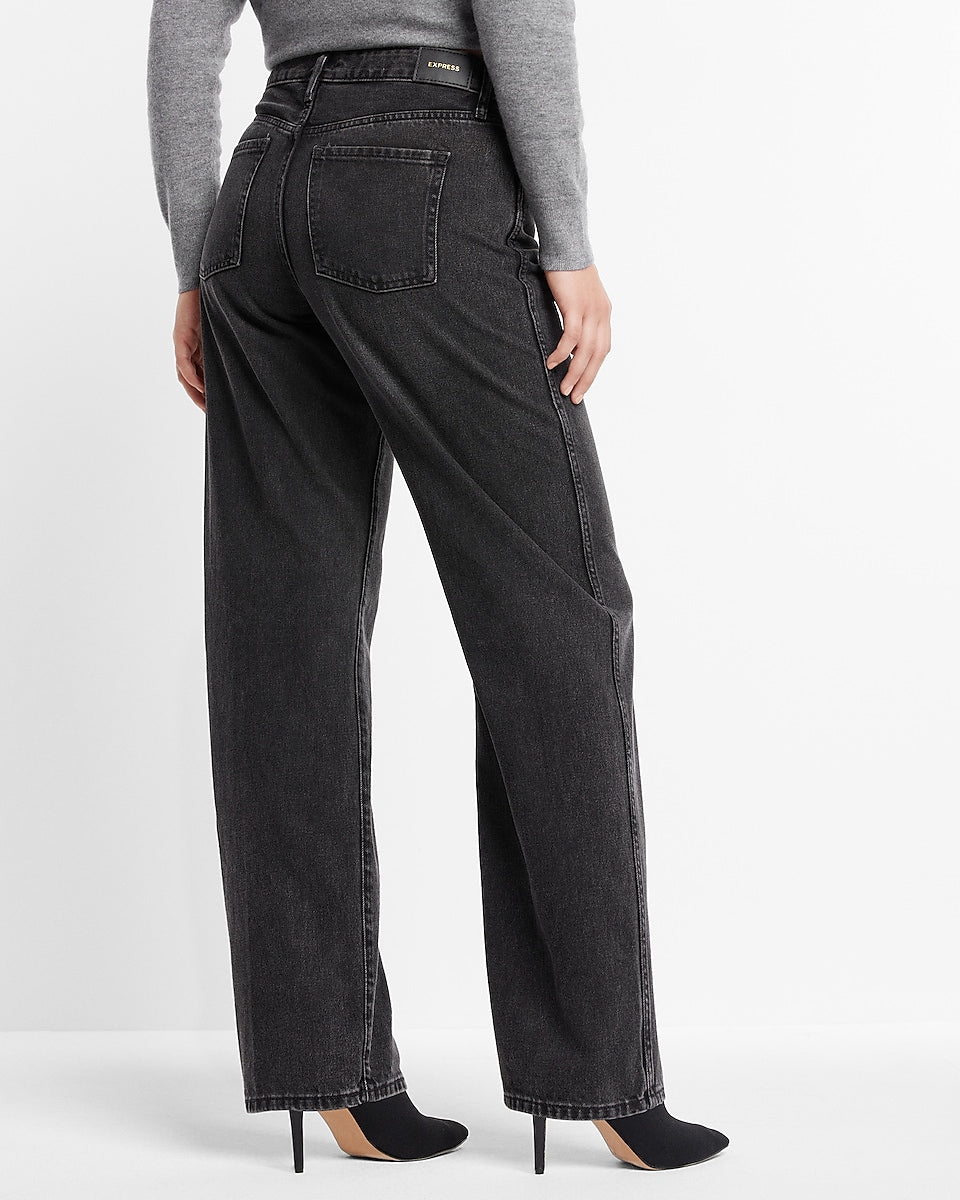 Express | Low Rise Black Baggy Straight Jeans in Pitch Black | Express ...