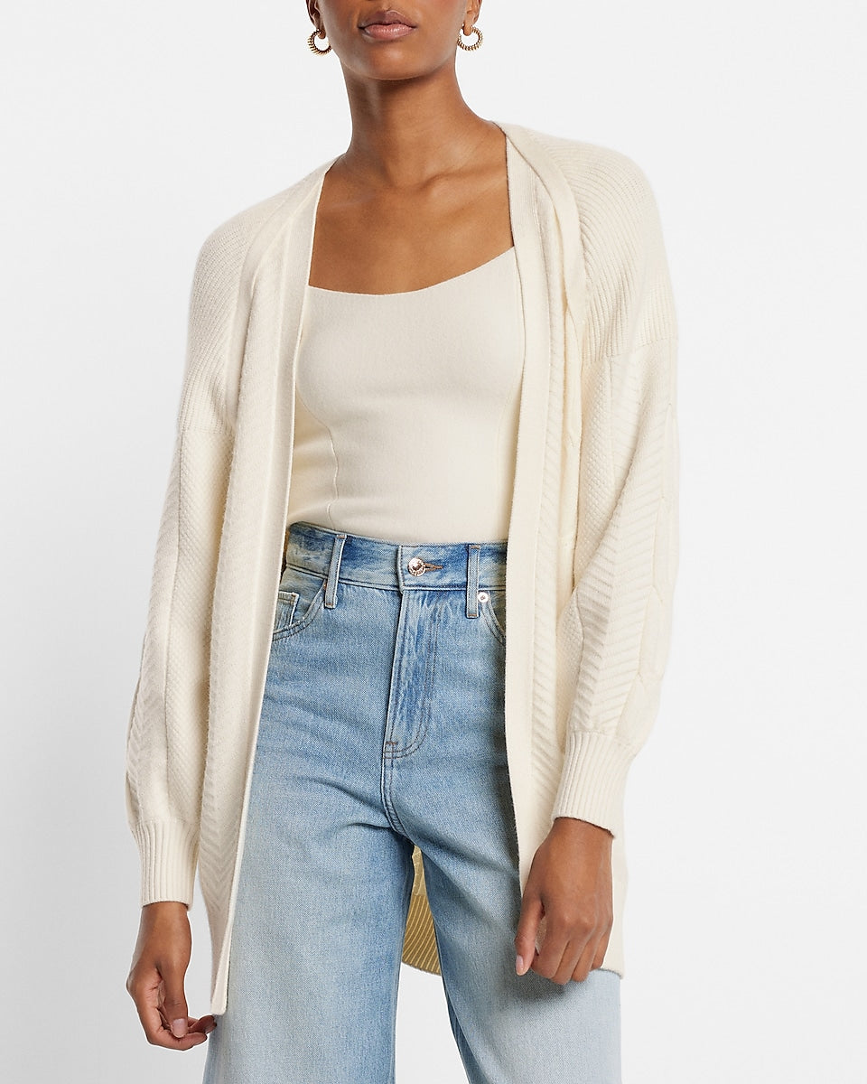 Express | Cable Knit Cardigan in Swan | Express Style Trial