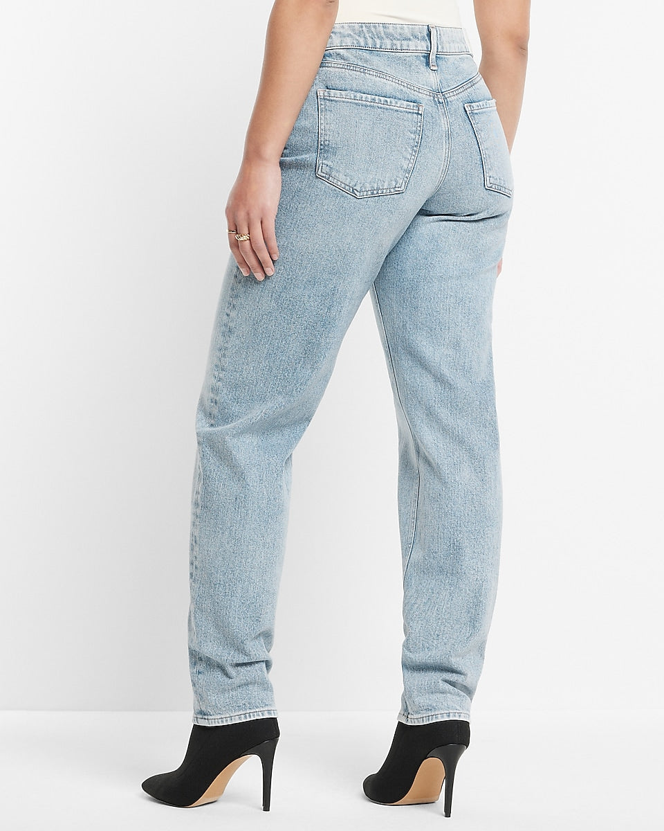 Express | Mid Rise Light Wash Baggy Tapered Jeans in Light Wash ...