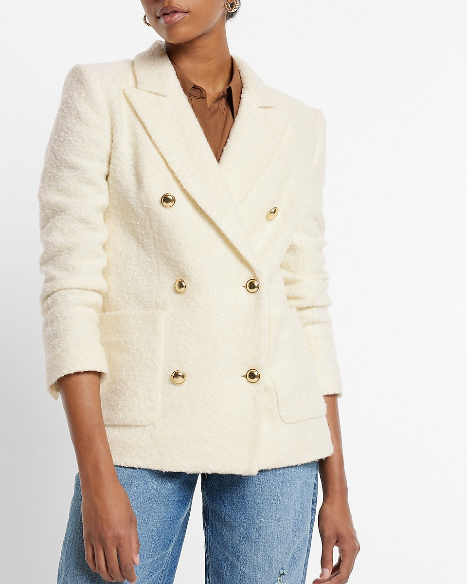 Express | Wool-Blend Double Breasted Novelty Button Blazer in Swan ...