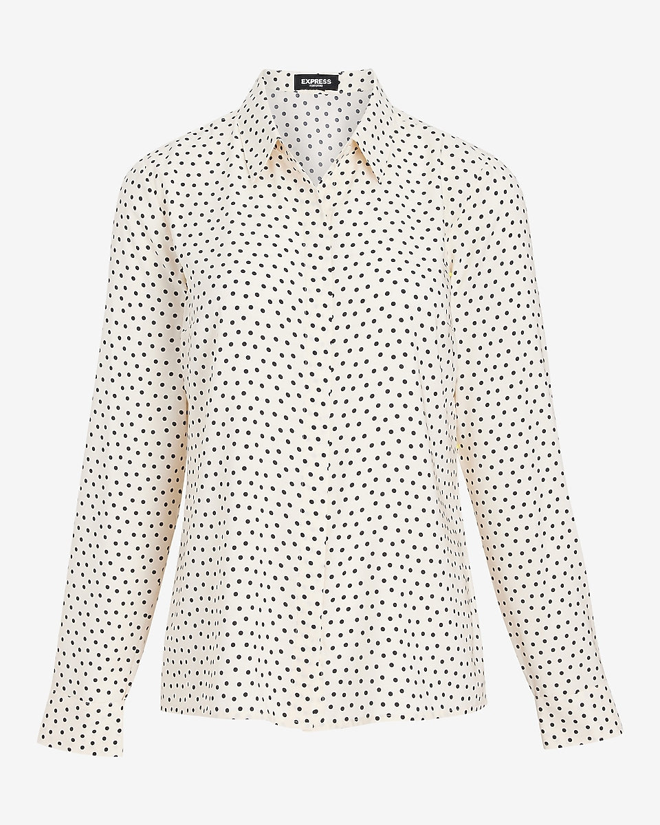 Express | Satin Polka Dot Portofino Shirt in Black Print | Express ...