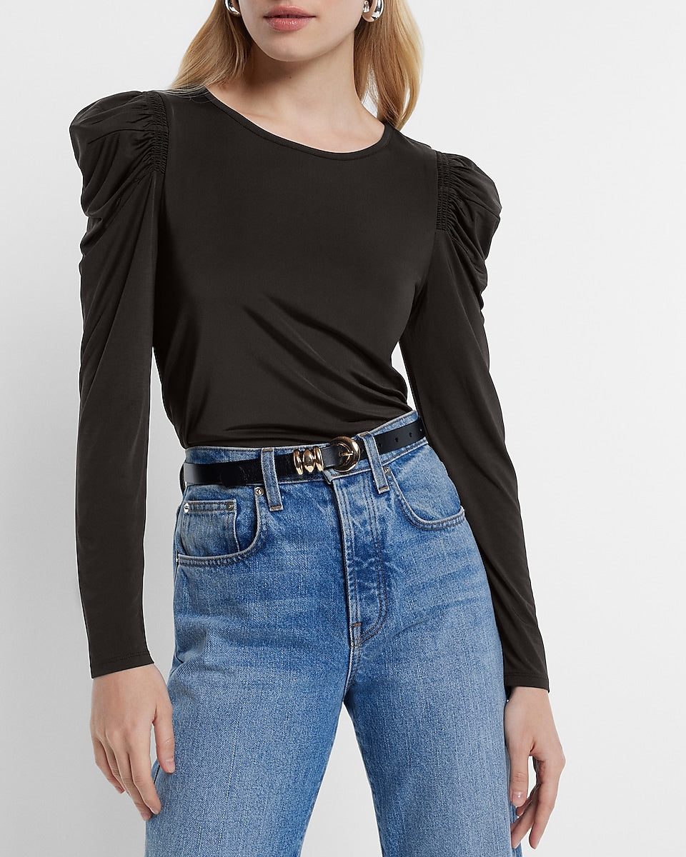 Black long sleeve 2025 puff shoulder top