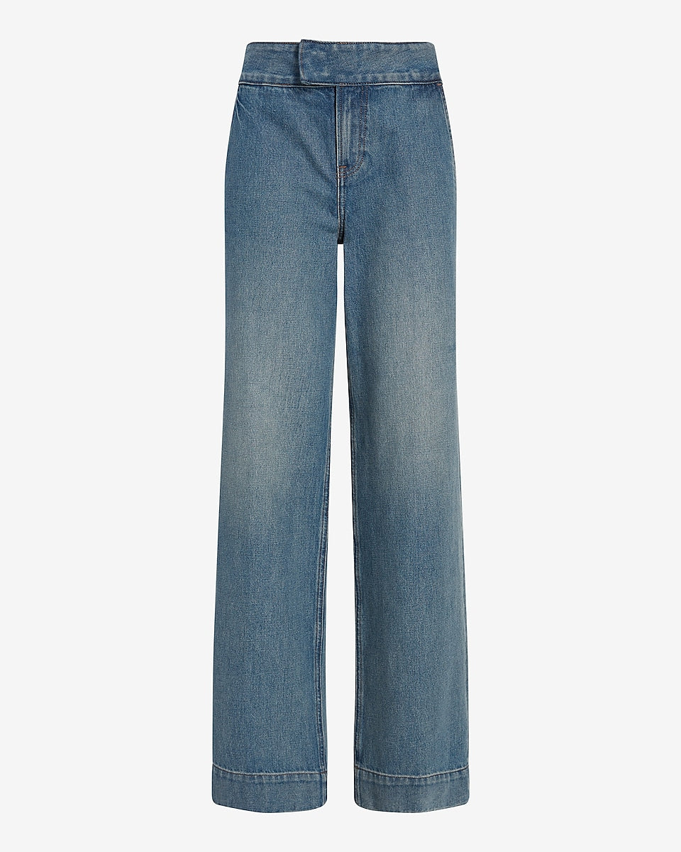 Express | High Waisted Medium Wash Wide Leg Jeans in Medium Wash ...