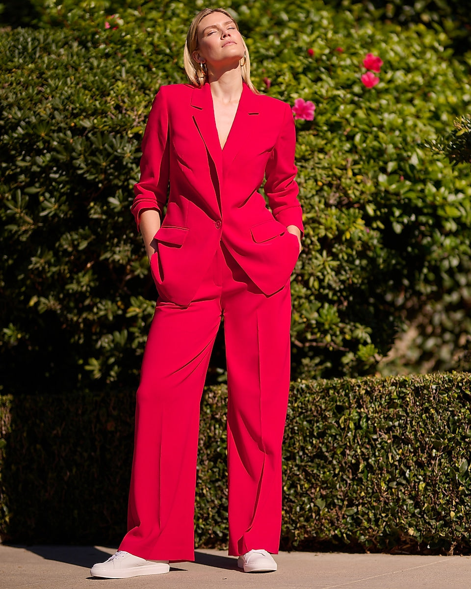 Express Editor Mid Rise Velvet Relaxed Trouser Pant Red Women's 8