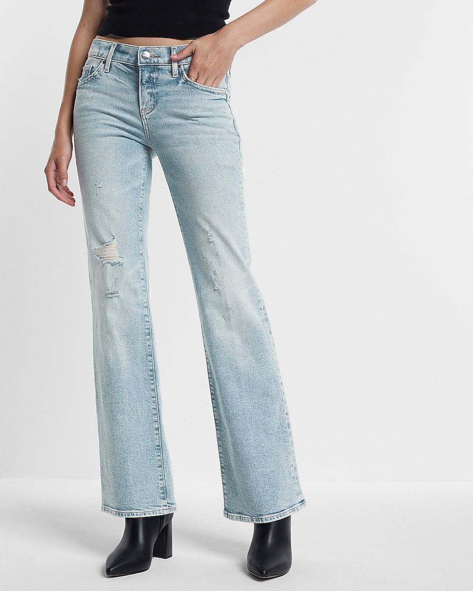 Express | Low Rise Light Wash Ripped Bootcut Jeans in Light Wash ...