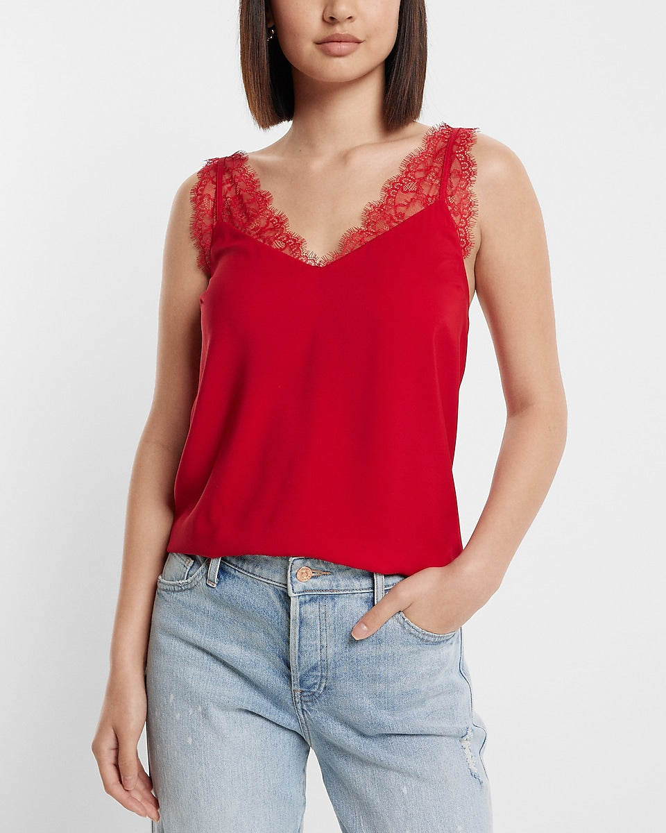 Red Lace Back Cami Top