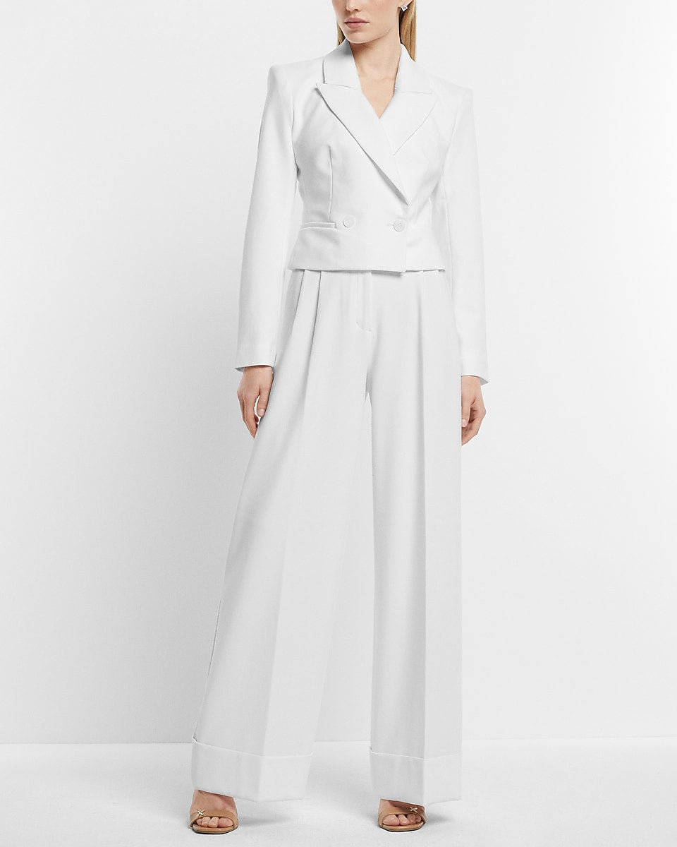 Express, Stylist Super High Waisted Pleated Wide Leg Pant in White