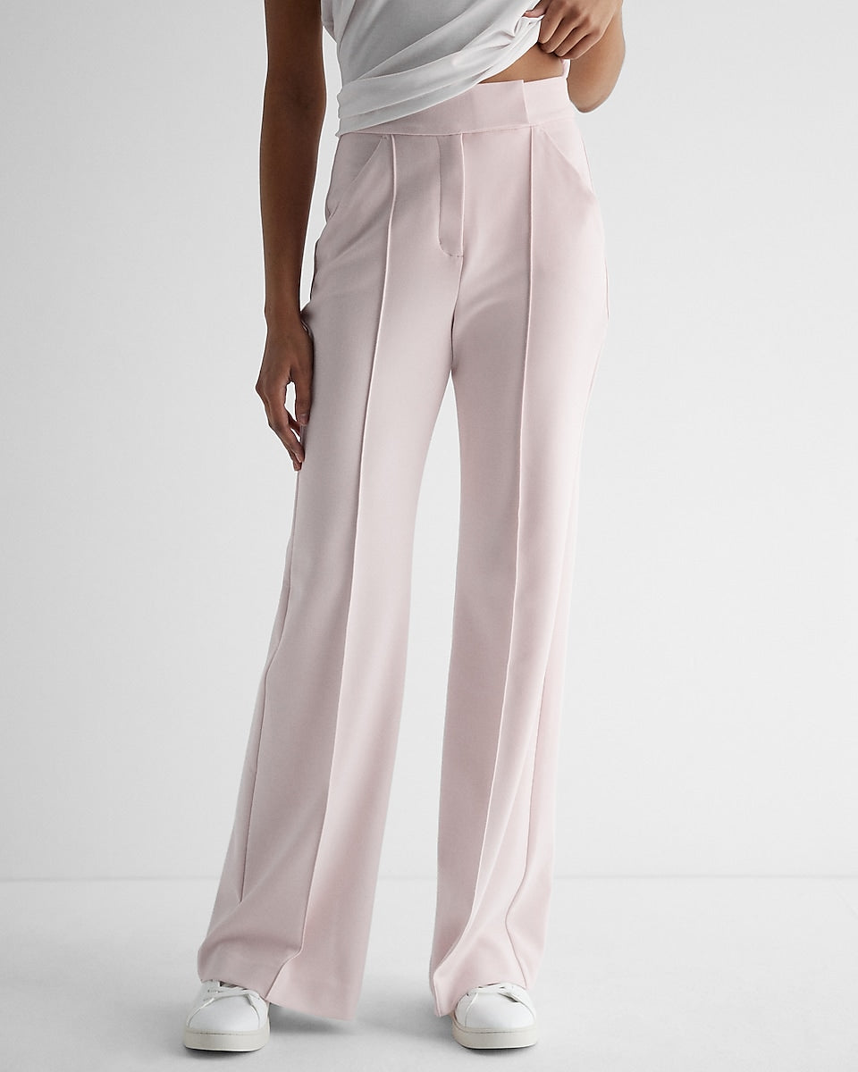 Express  Super High Waisted Pintuck Flare Trouser Pant in Bubble