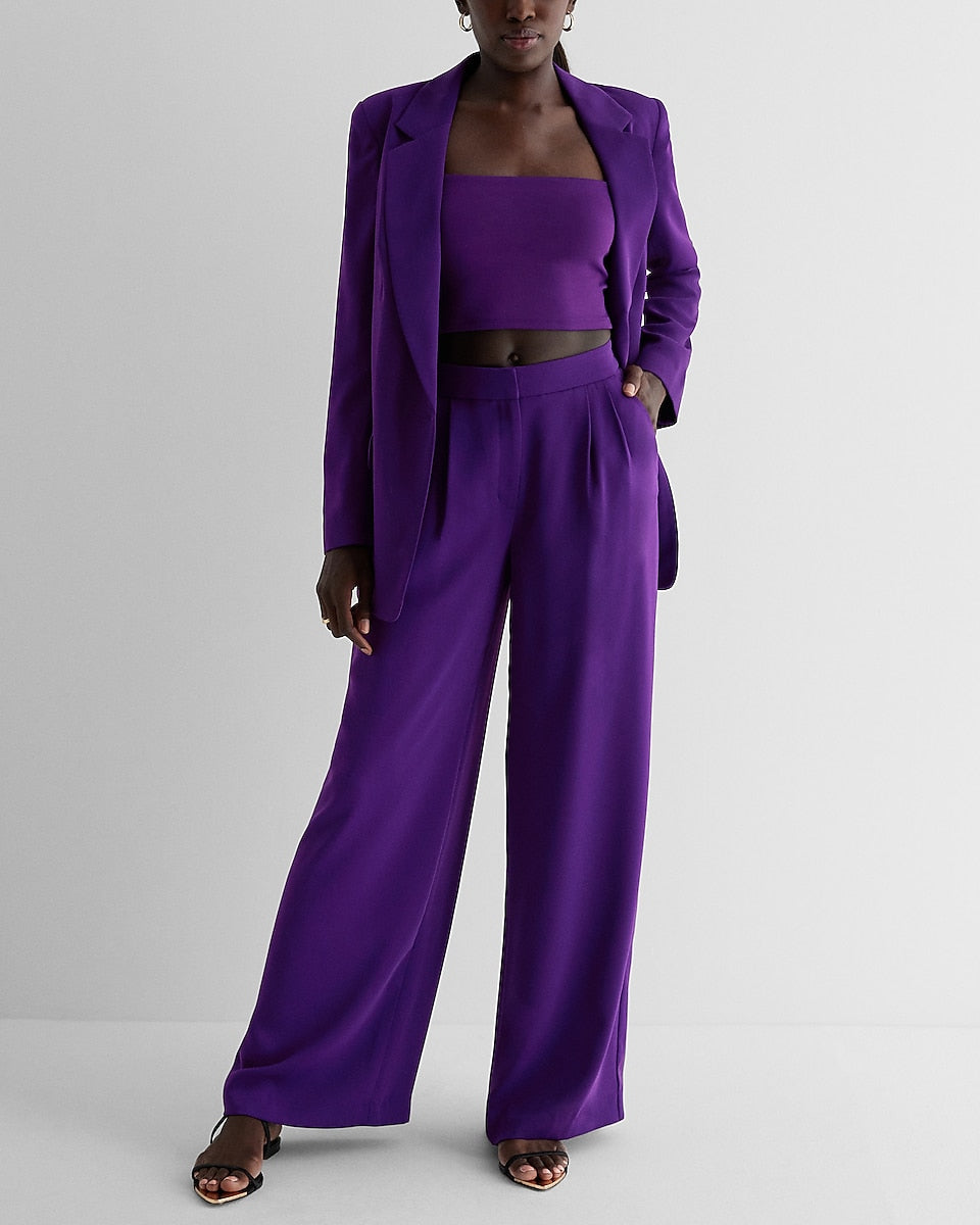 Express, Stylist Super High Waisted Pleated Wide Leg Pant in Purple