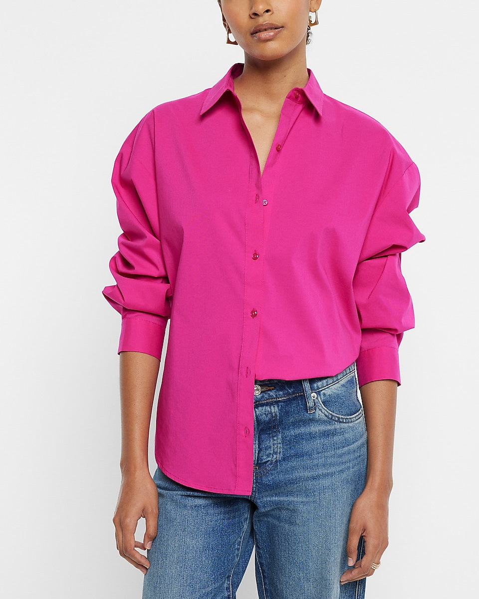 Express | Poplin Boyfriend Portofino Shirt in Neon Berry | Express ...