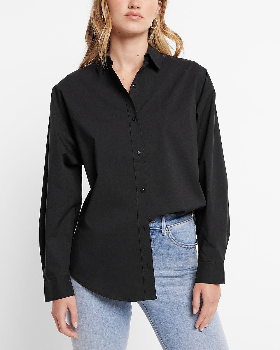 Express | Poplin Boyfriend Portofino Shirt in Pitch Black | Express ...