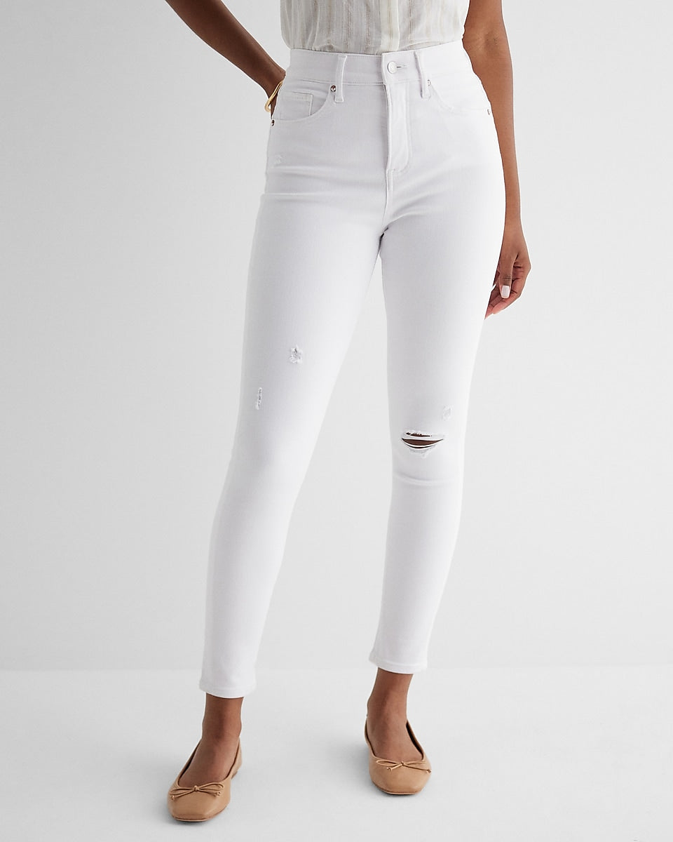 Express | High Waisted White Ripped Skinny Jeans in White | Express ...