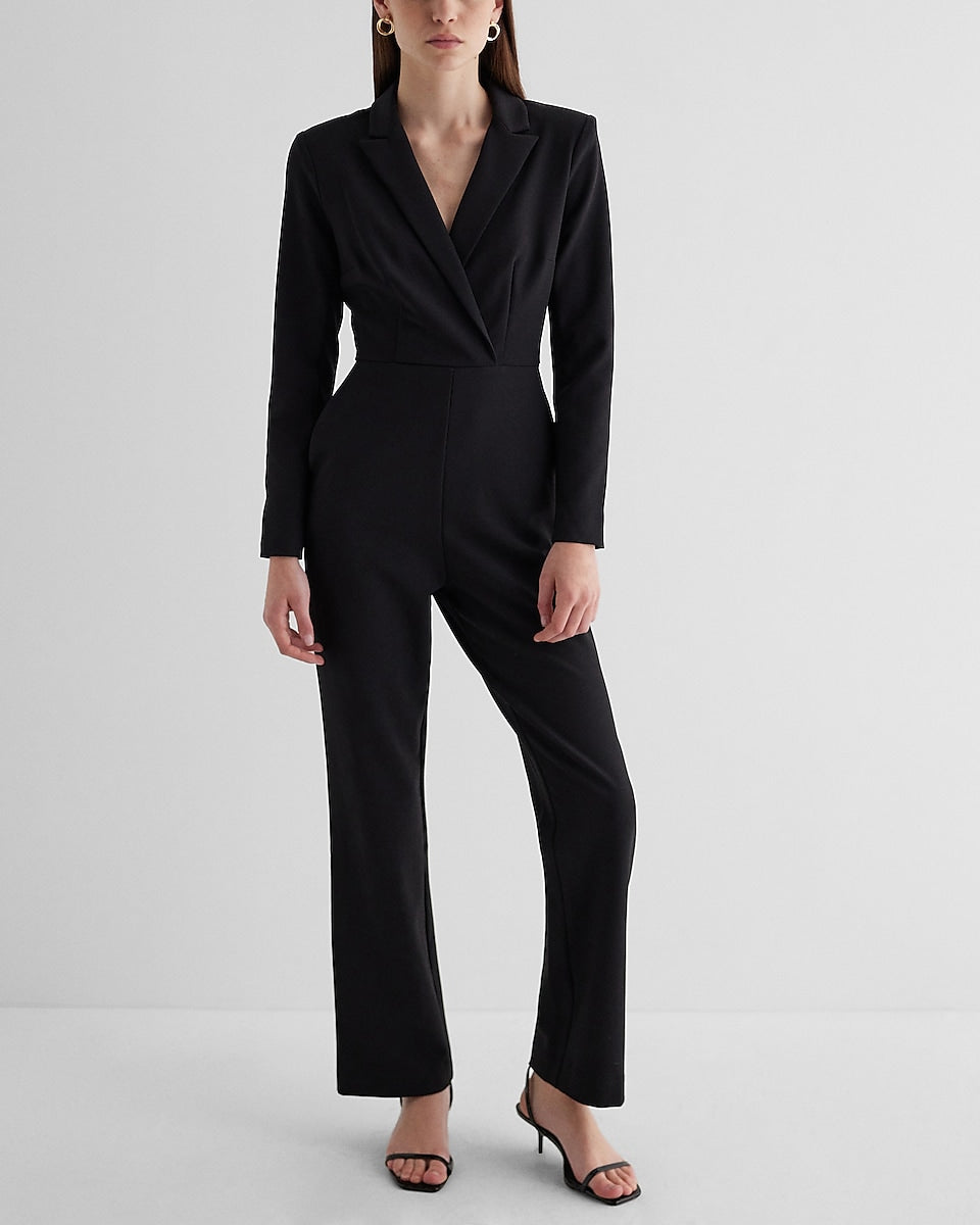 Express | Long Sleeve Blazer Jumpsuit in Pitch Black | Express Style Trial