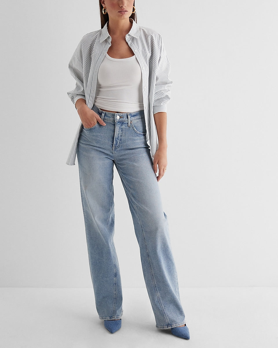 Express  High Waisted Light Wash Twist Seam Wide Leg Jeans in