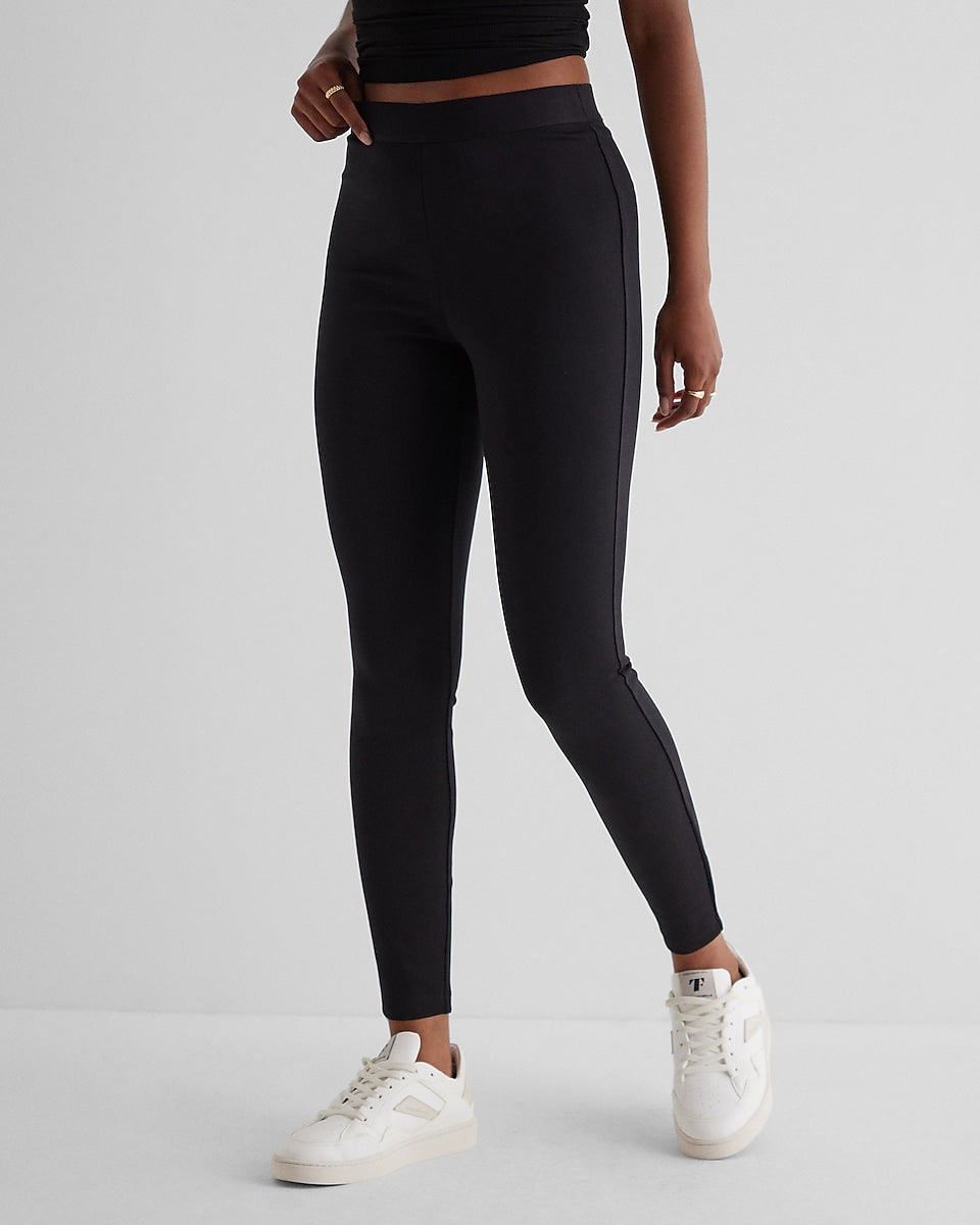 Express, Columnist Super High Waisted Body Contour Knit Leggings in Pitch  Black