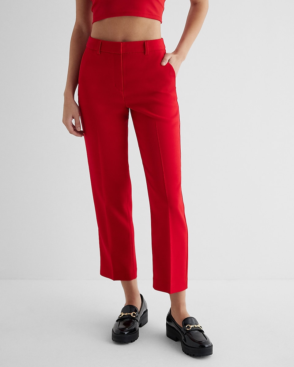 Express, Editor High Waisted Twill Straight Ankle Pant in Lipstick Red