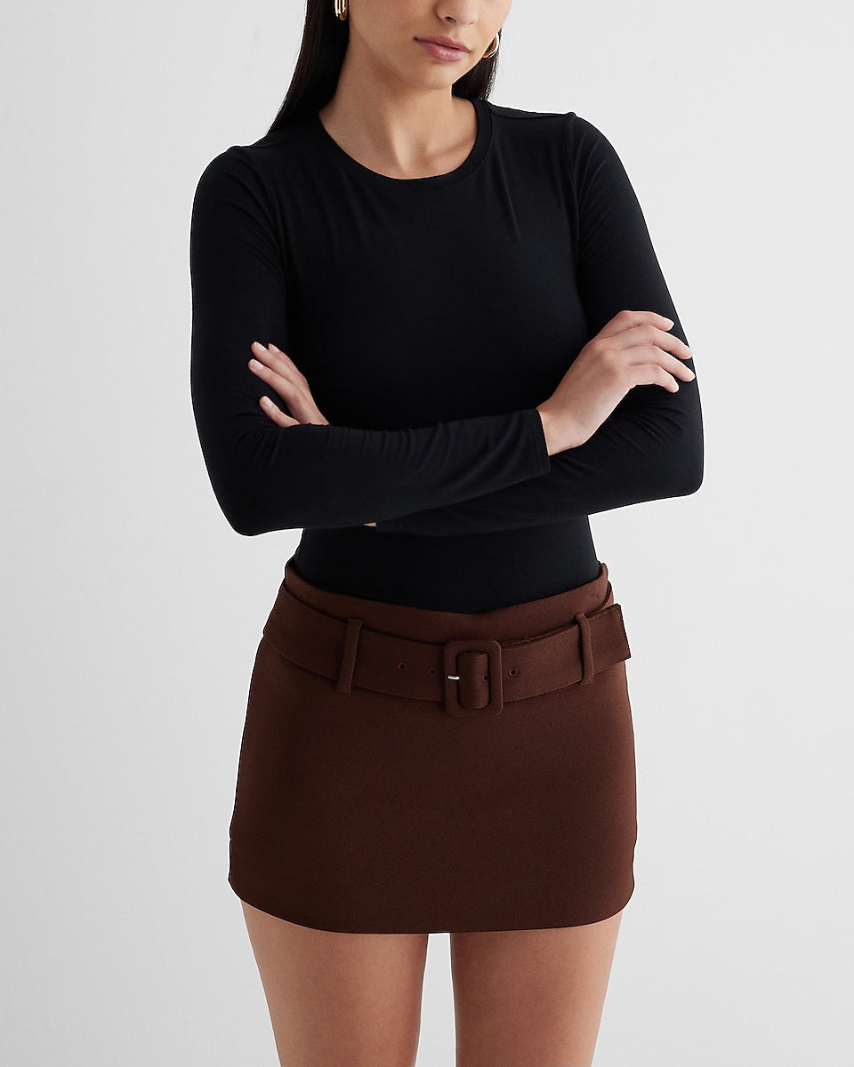 Express | Low Rise Twill Belted Mini Skort in Rich Mocha | women