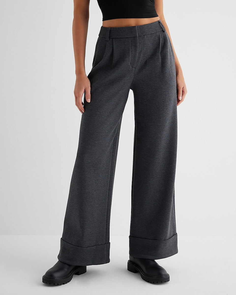 Express, Stylist High Waisted Luxe Lounge Cuffed Wide Leg Pant in Charcoal  Gray