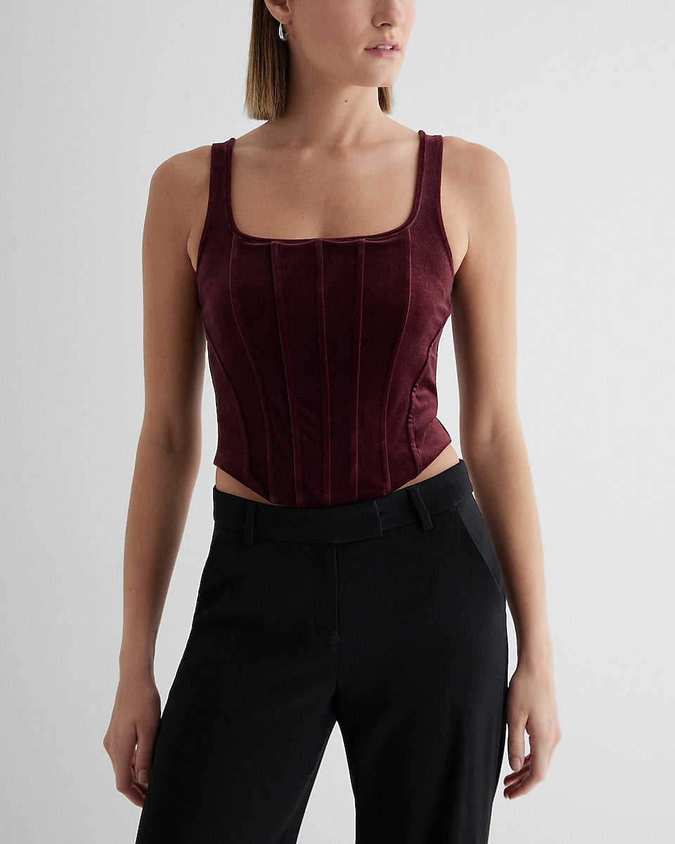Express, Body Contour Velvet Corset Cropped Tank in Wine