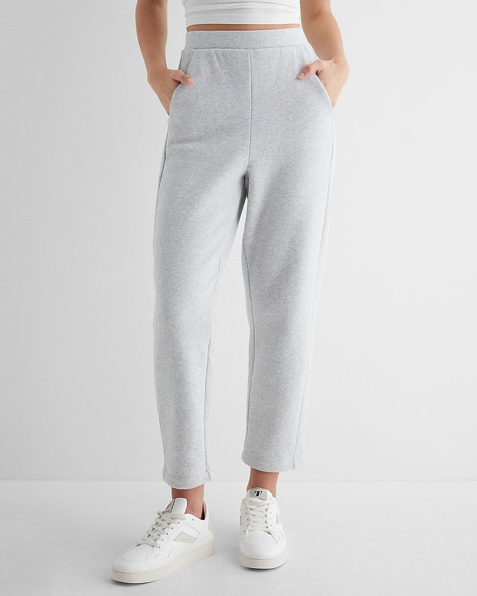 Express  High Waisted Fleece Jogger Pant in Silver Heather Gray