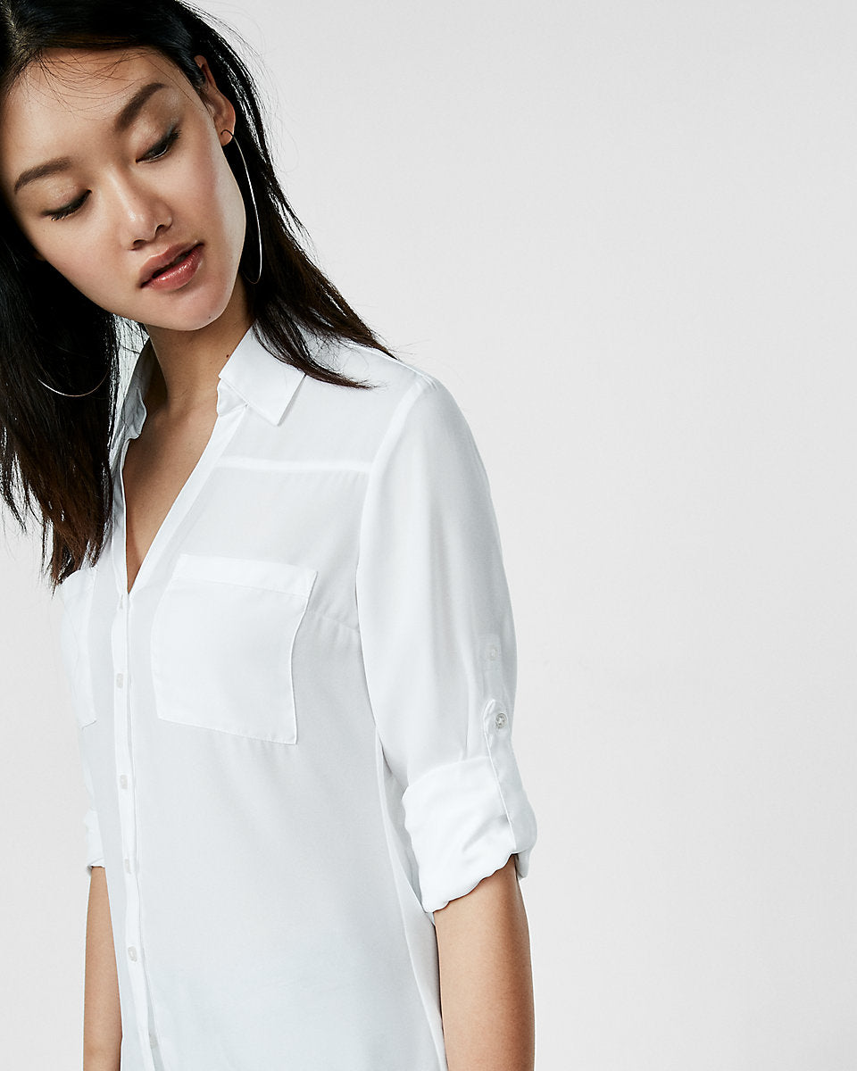 Express | Slim Fit Convertible Sleeve Portofino Shirt in True White ...