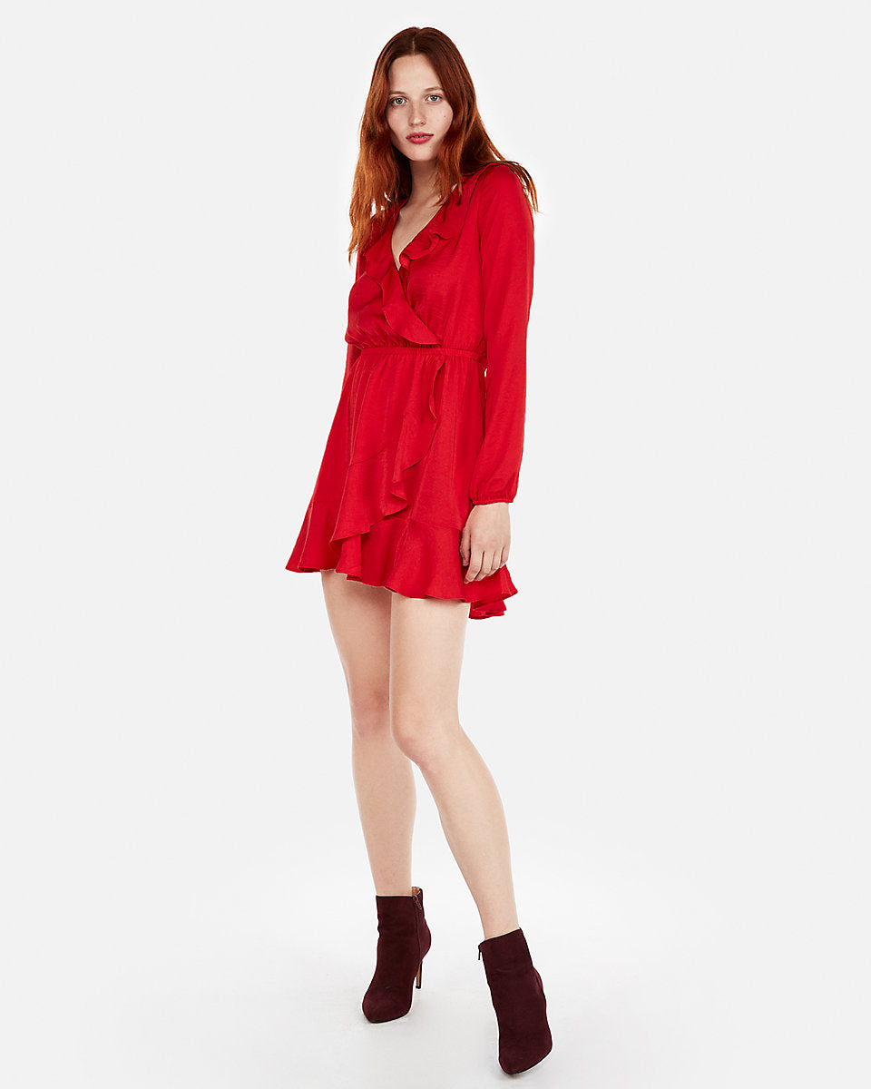 express ruffle wrap dress