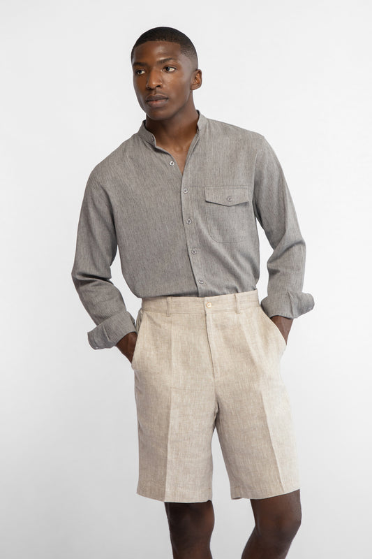 Khaki Tailored Linen Shorts