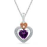 10kt Two-tone Gold Womens Heart Lab-Created Amethyst & Diamond Heart Pendant 3/4 Cttw