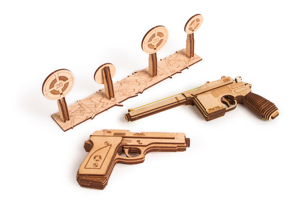 Set of Guns, Wooden mechanical model, 3D puzzle, for children and adults. Perfect gift for him. Learning game, Educational toy, Wooden toys