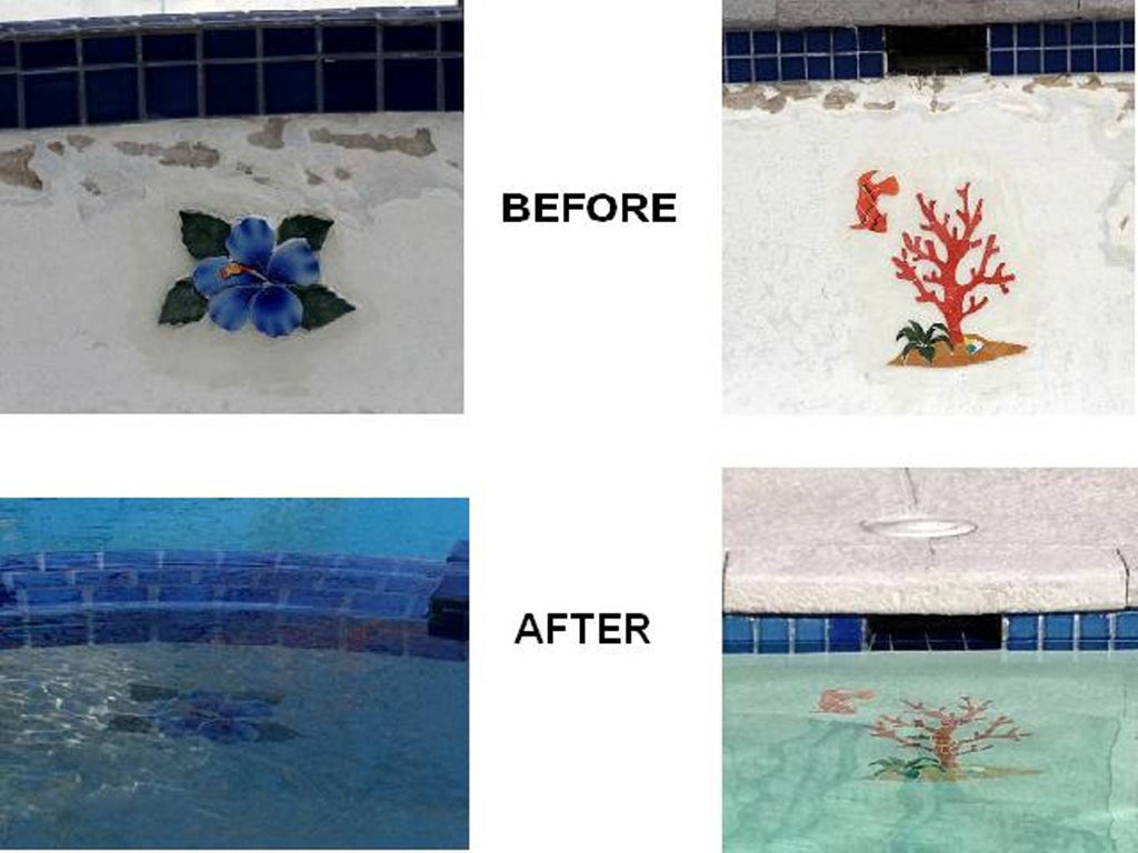 Blue Hibiscus and Coral Reef installed on pool's wall