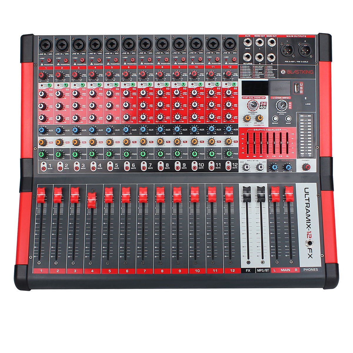 Blastking POD740BT 7-Channel Powered Mixer with Bluetooth, MP3 Player