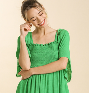 Spring Green Smocked Bodice Dress