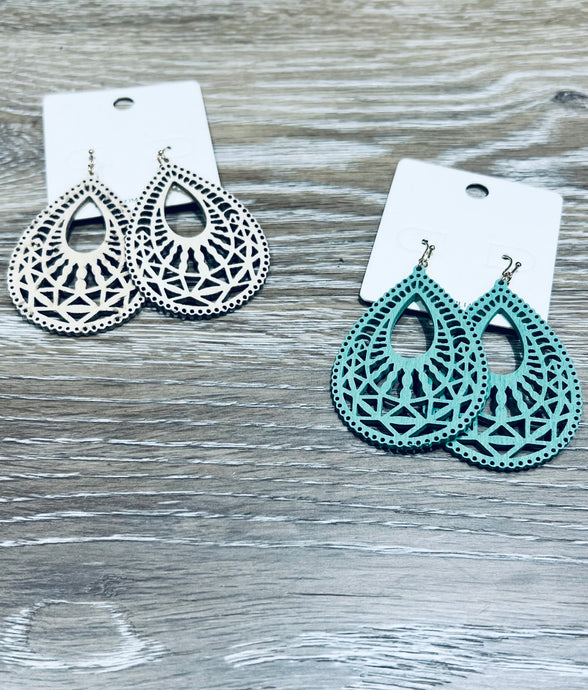 Wooden Filigree Cutout Earrings