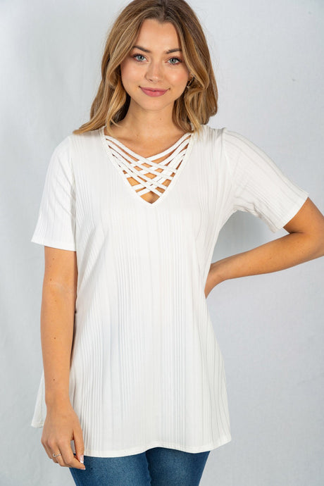 Strappy V-Neck Short Sleeve Top