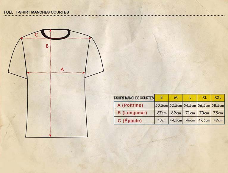 Guide des tailles du t shirt Dustmaker