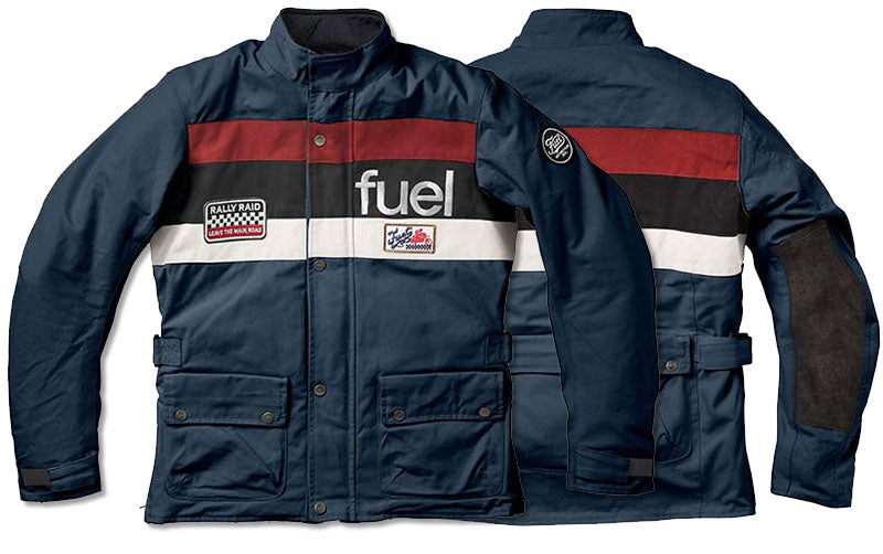 Petrolblaue Motorradjacke von Fuel Motorcycles Rally Raid.