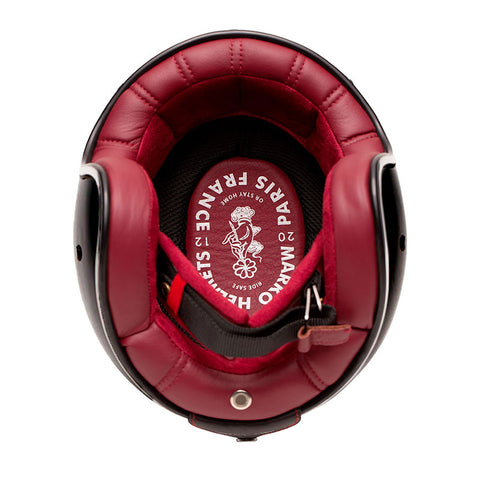 Casque Jet The Classic noir intérieur cuir rouge.