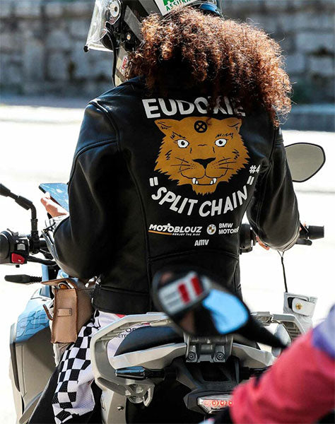 Veste moto cuir femme homologuée AA Split Chain #4.