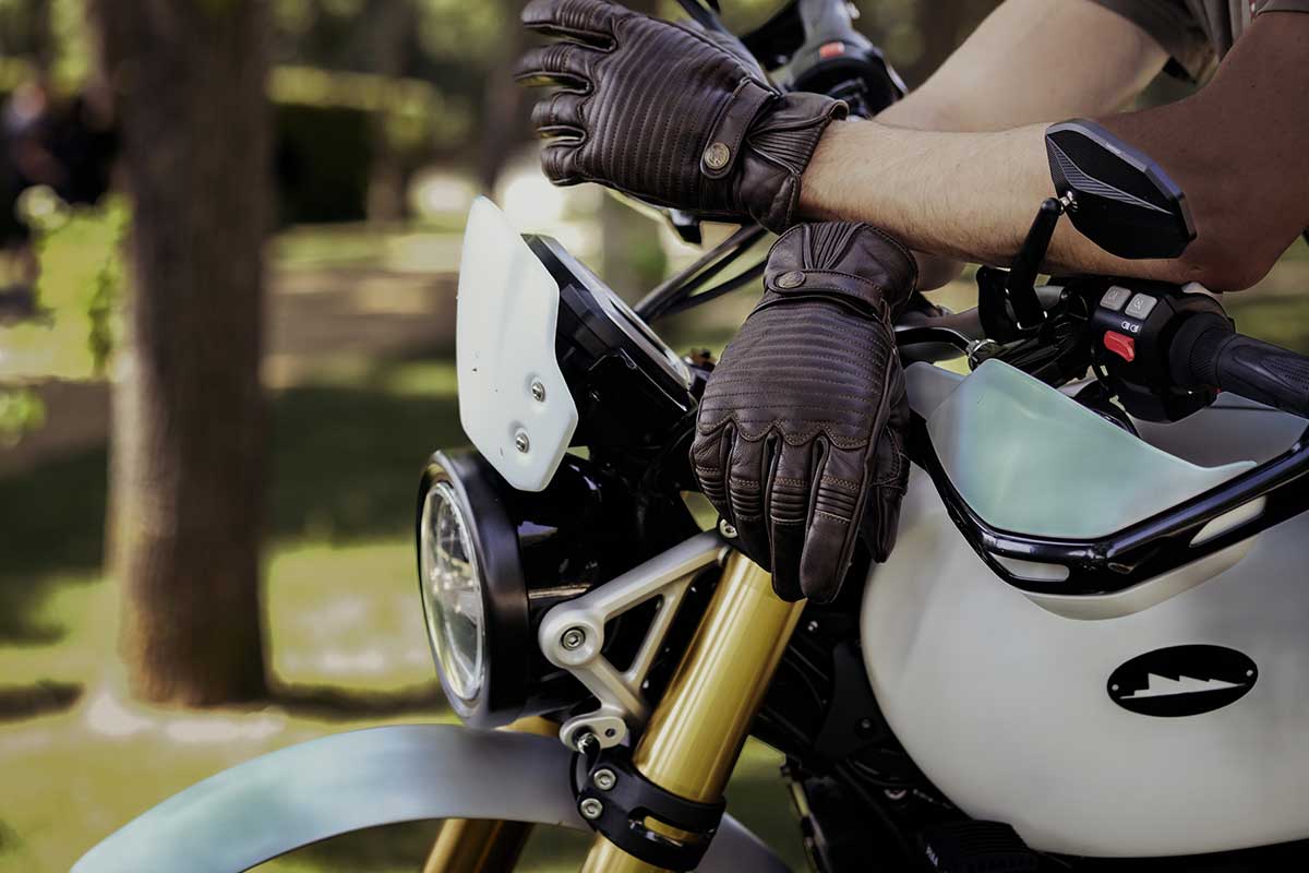 Pair of Garage Age of Glory leather motorcycle gloves.