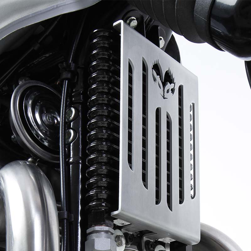 Hegdehog Motorcycles radiator guard for Royal Enfield 650.